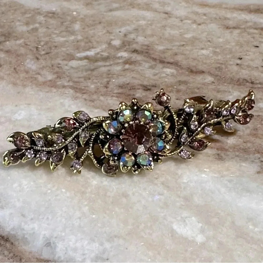 Amethyst Light Purple, AB Floral Crystal Rhinestone Medium Barrette Hair Clip
